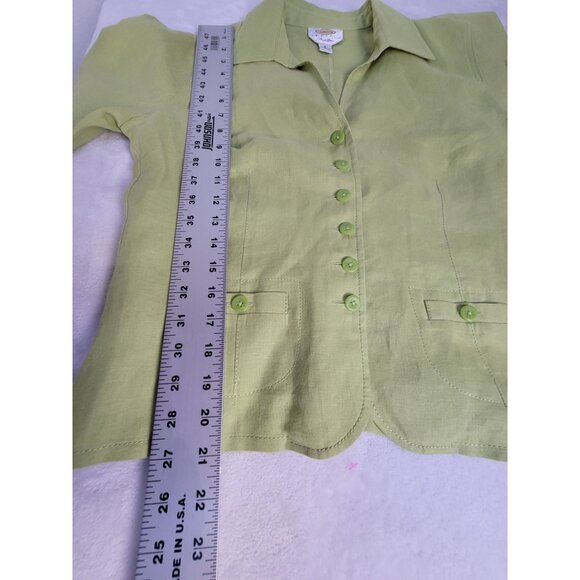 Talbots Petites Womens Green Button-Front Irish Linen Blazer Jacket 8P Casual - Picture 7 of 7